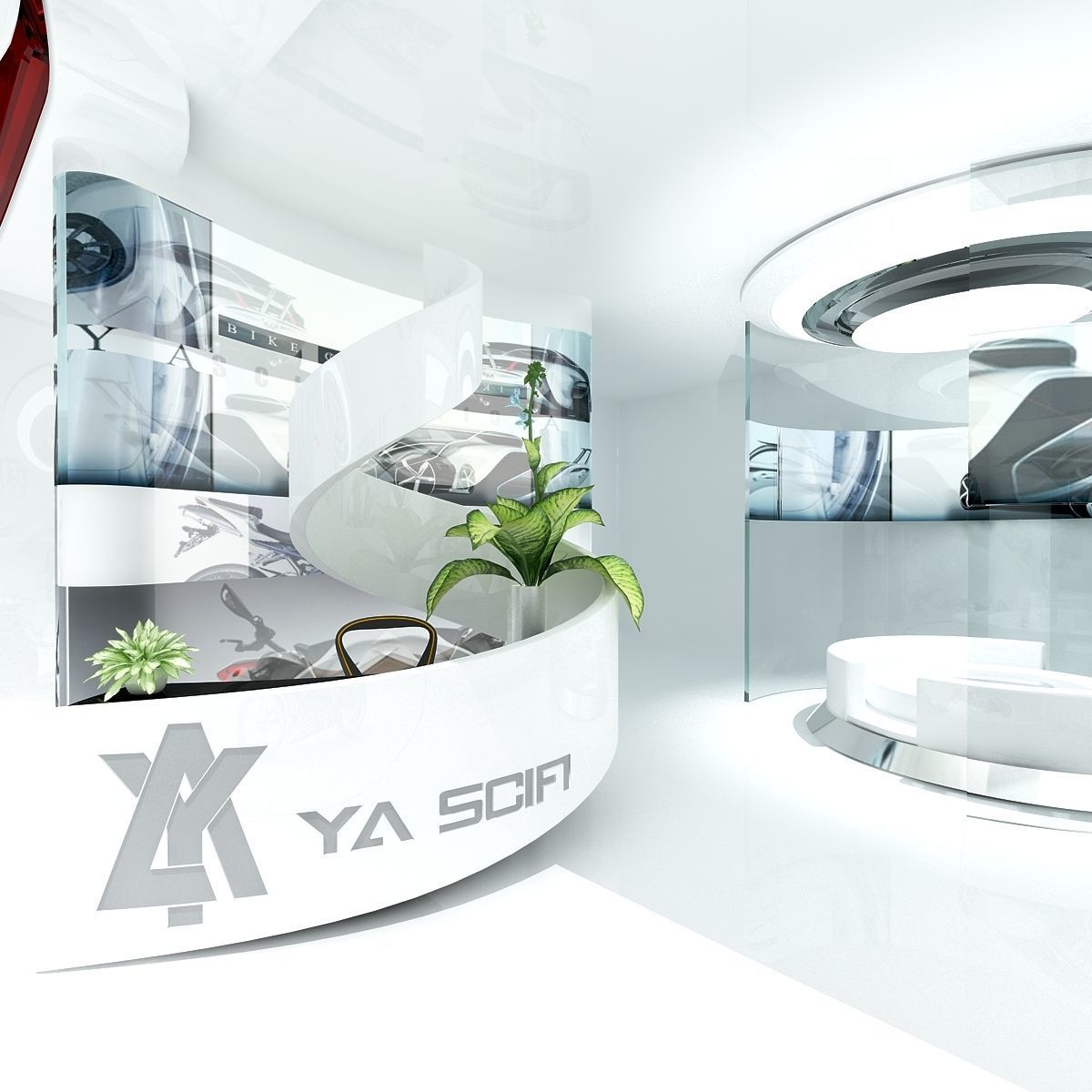 Futuristic Automotive Showroom 3D model_4