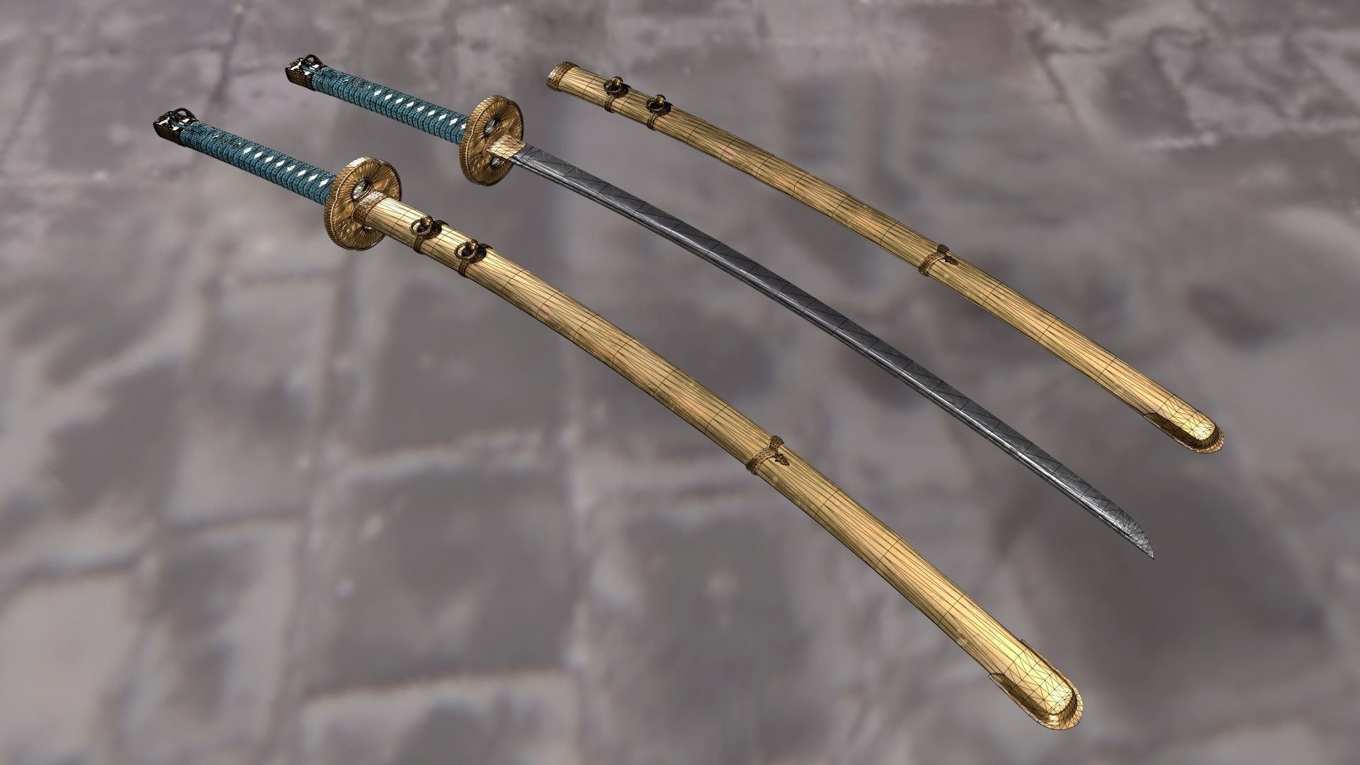 Japnese Katana Sword 3D Gaming Model Low-poly 3D model_11