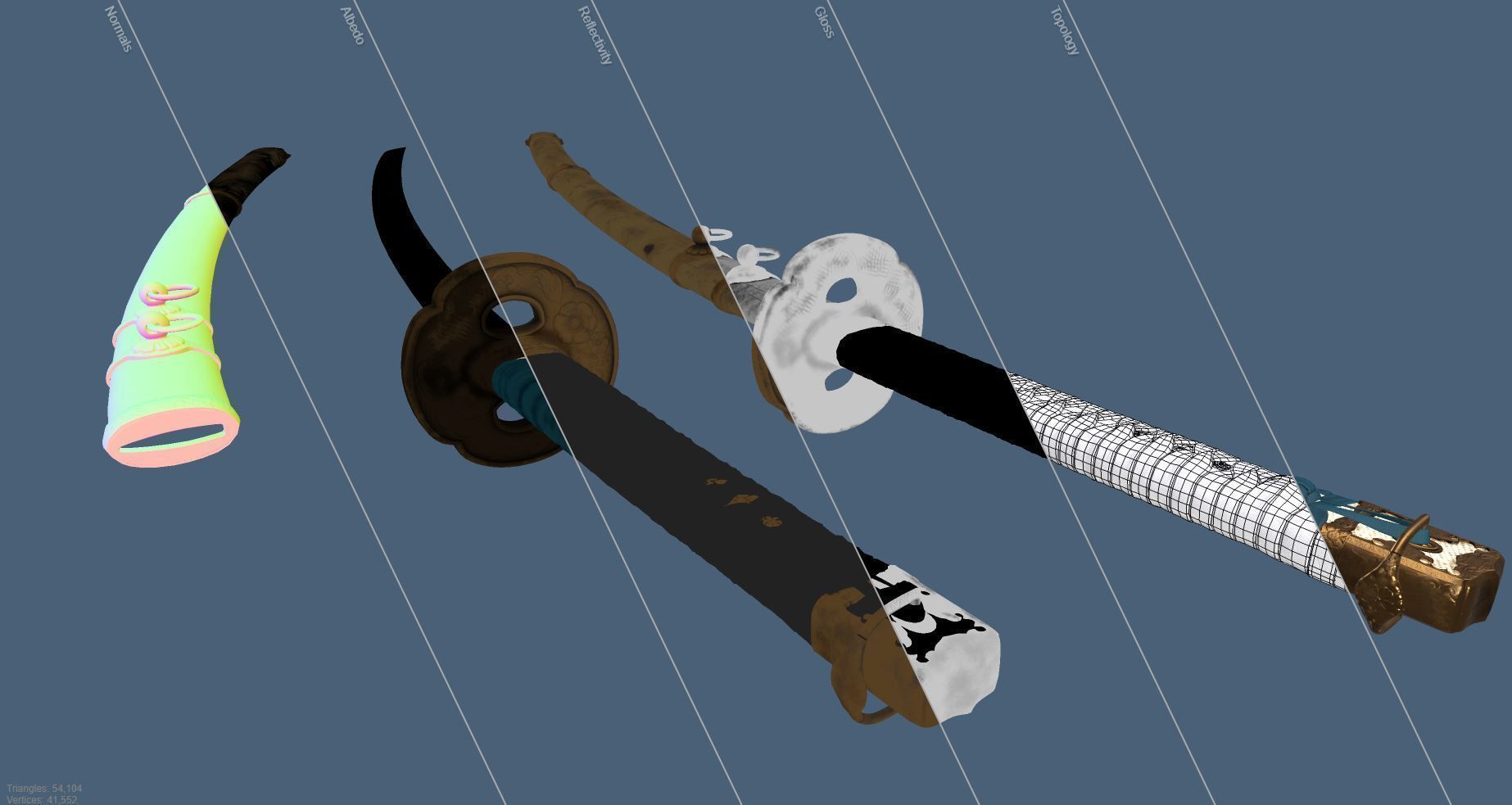 Japnese Katana Sword 3D Gaming Model Low-poly 3D model_15