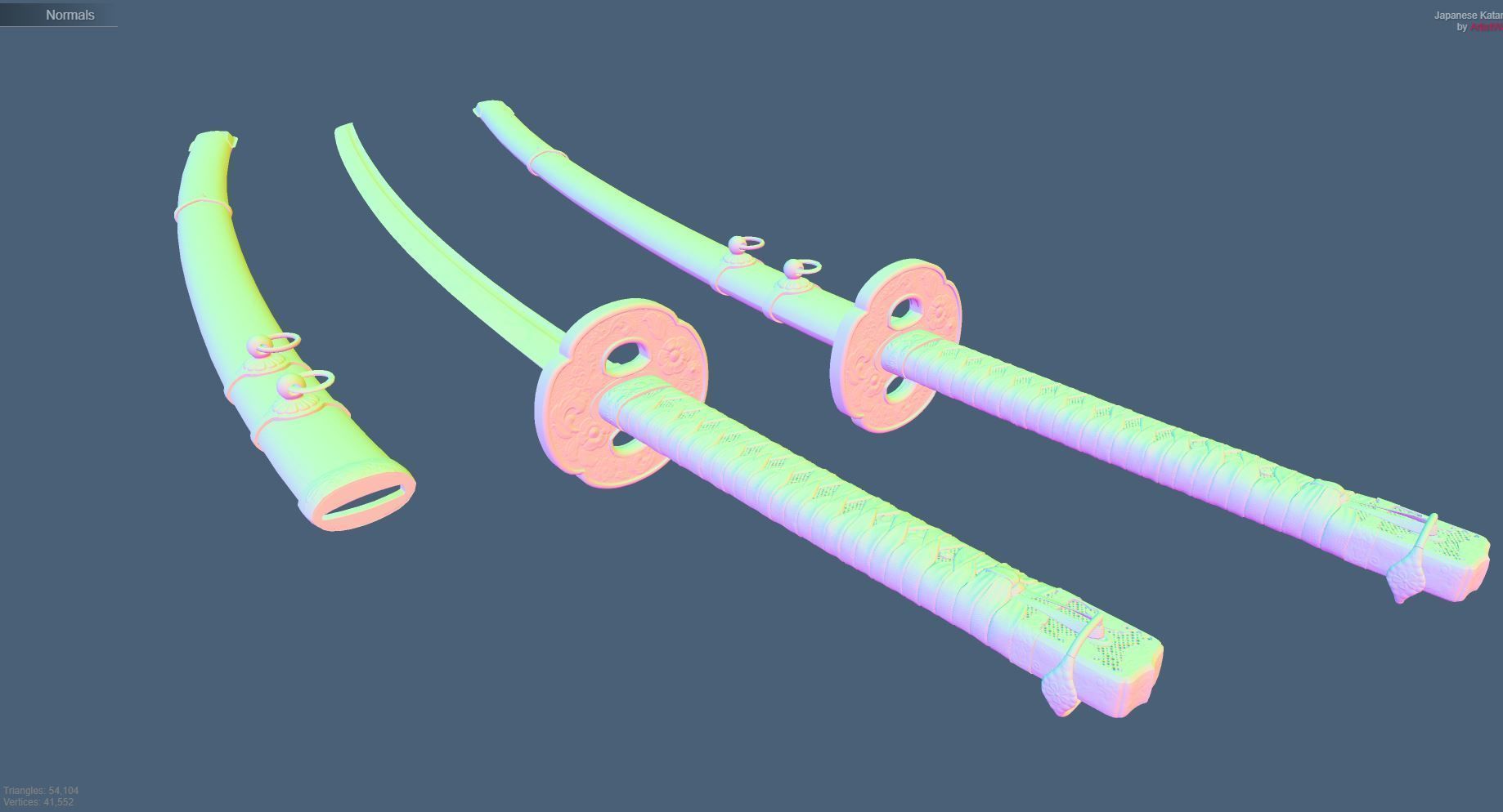 Japnese Katana Sword 3D Gaming Model Low-poly 3D model_14