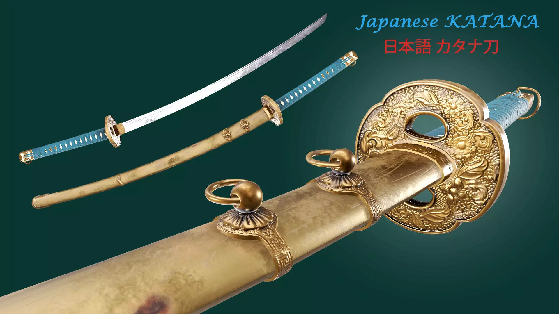 Japnese Katana Sword 3D Gaming Model Low-poly 3D model_0