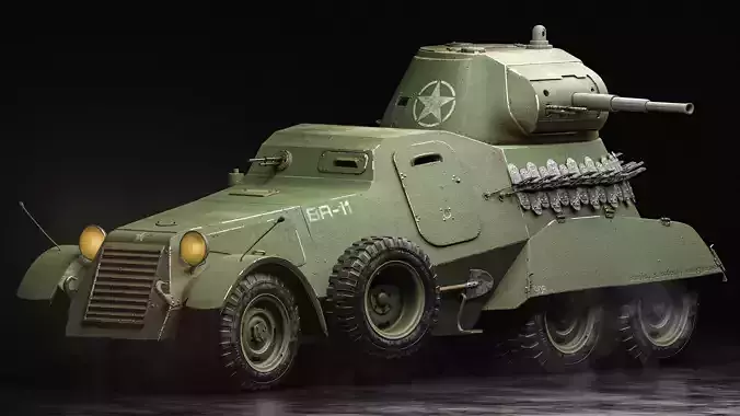 Rigged High Poly Ba-11 armored car