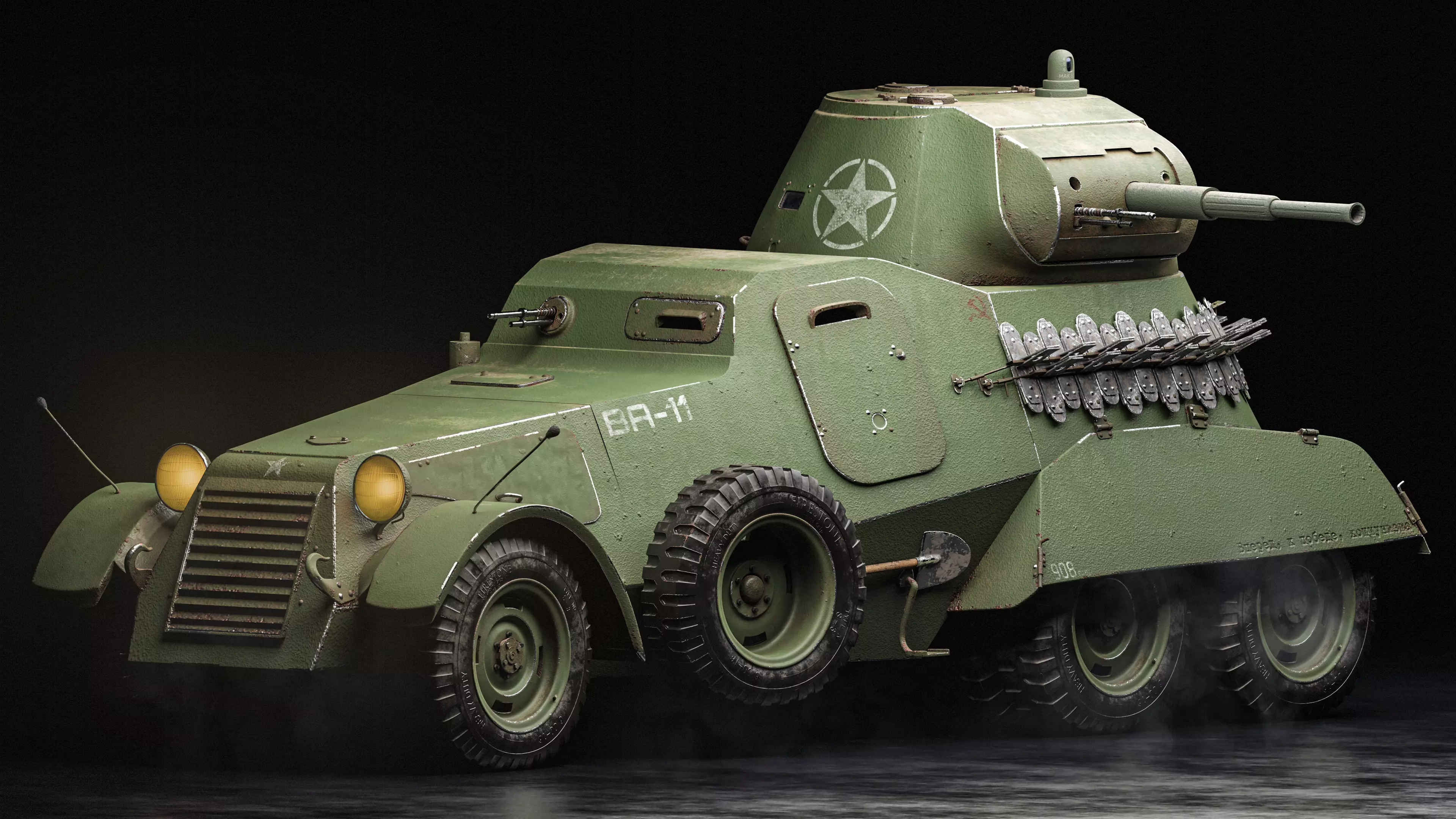 Rigged High Poly Ba-11 armored car 3D model_0