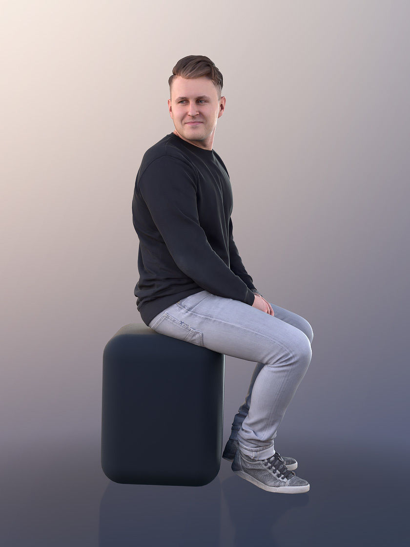 Henry 10938 - Casual Guy Sitting Looking Back Low-poly 3D model_2