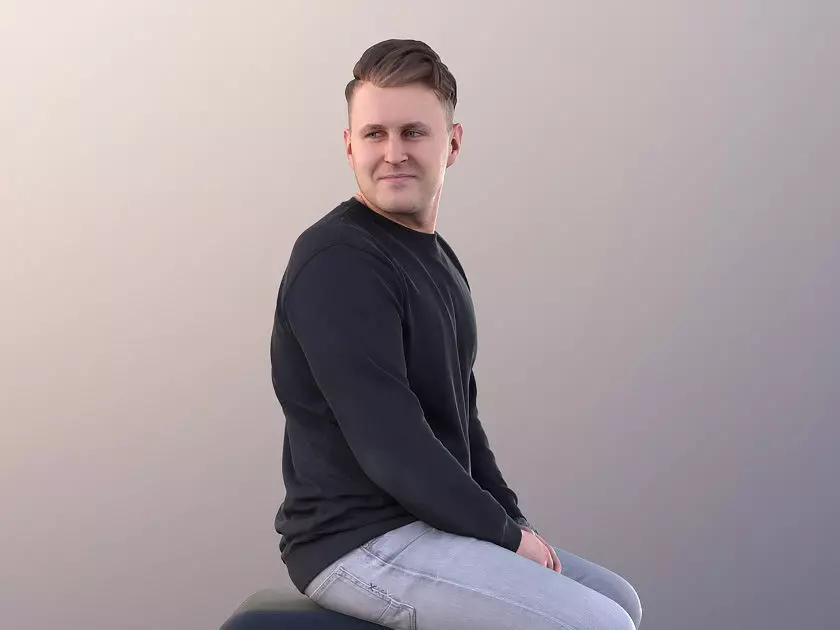 Henry 10938 - Casual Guy Sitting Looking Back Low-poly 3D model_0