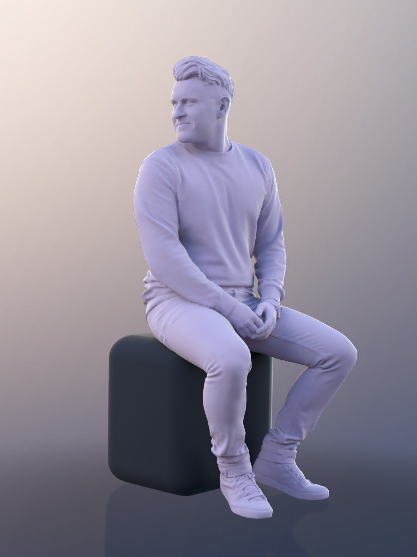 Henry 10938 - Casual Guy Sitting Looking Back Low-poly 3D model_5