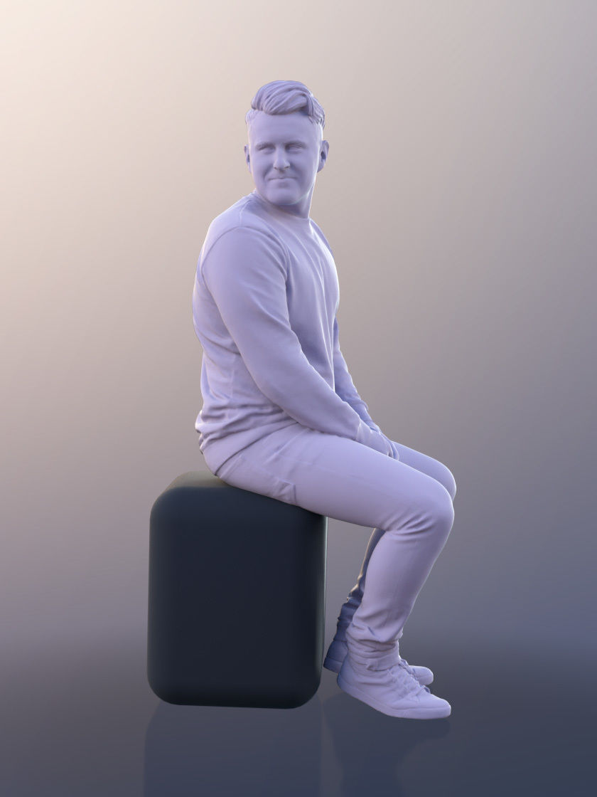 Henry 10938 - Casual Guy Sitting Looking Back Low-poly 3D model_4