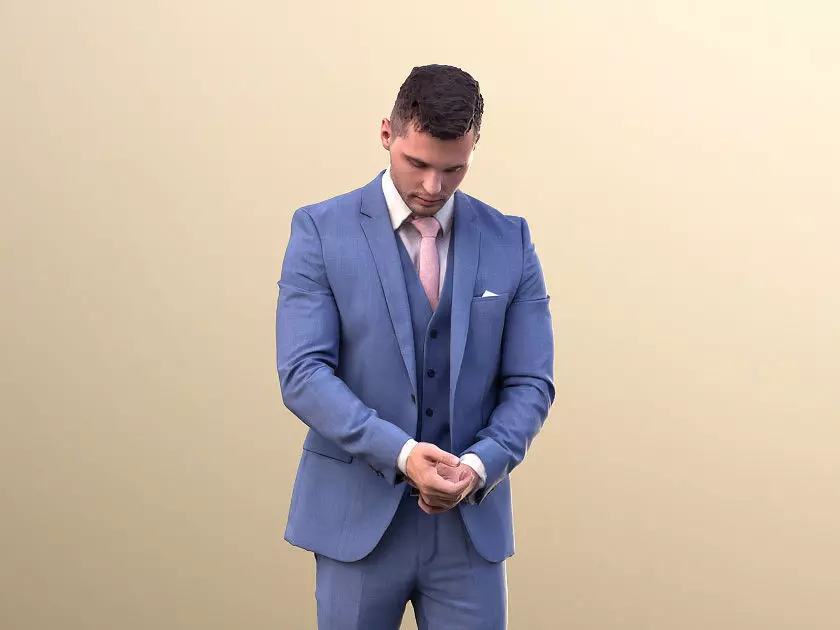 Rick 10785 - Business Man Fixing Button Low-poly 3D model_0