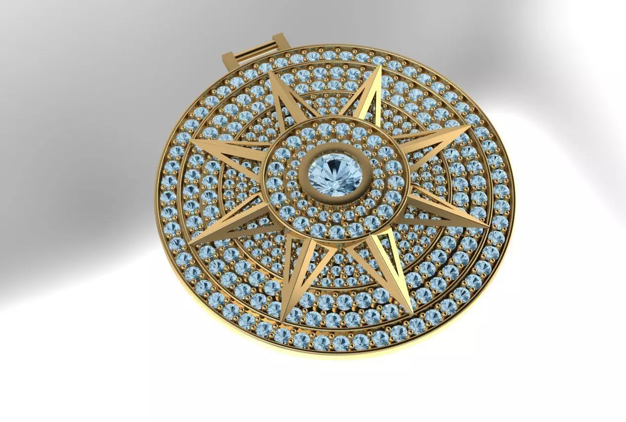 necklace gold star shaped pendant with stones 3D print model_0