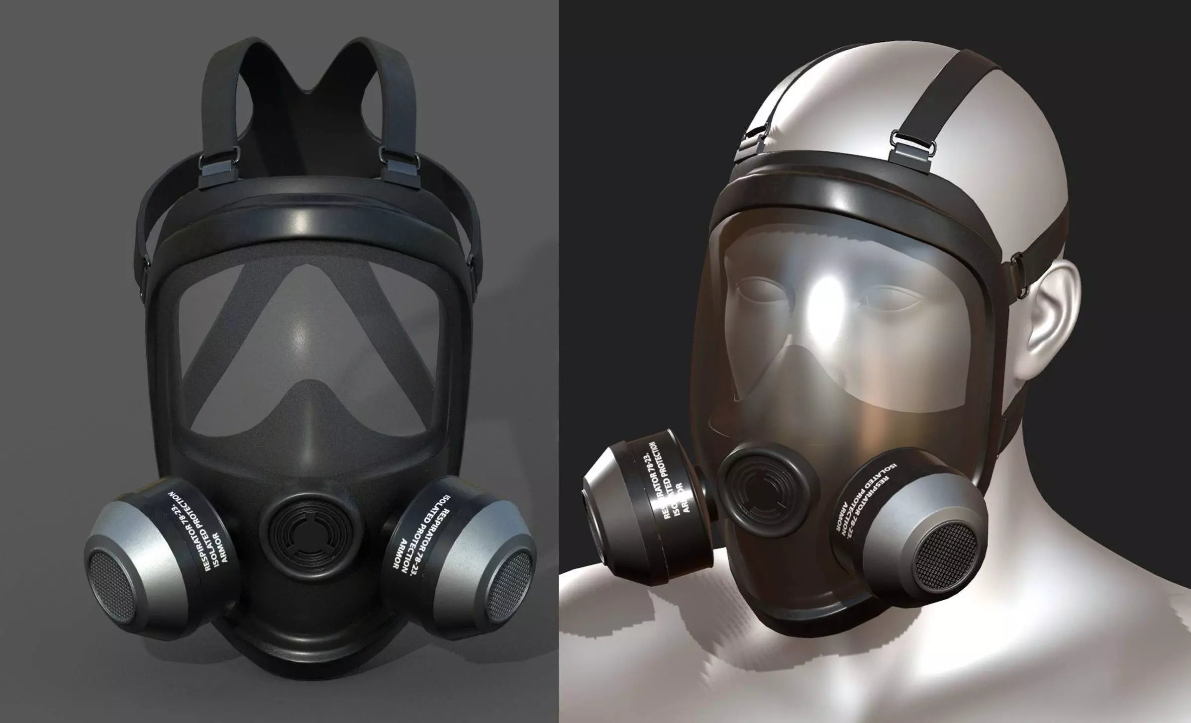 Gas mask helmet 3d model military combat low poly Low-poly 3D model_0