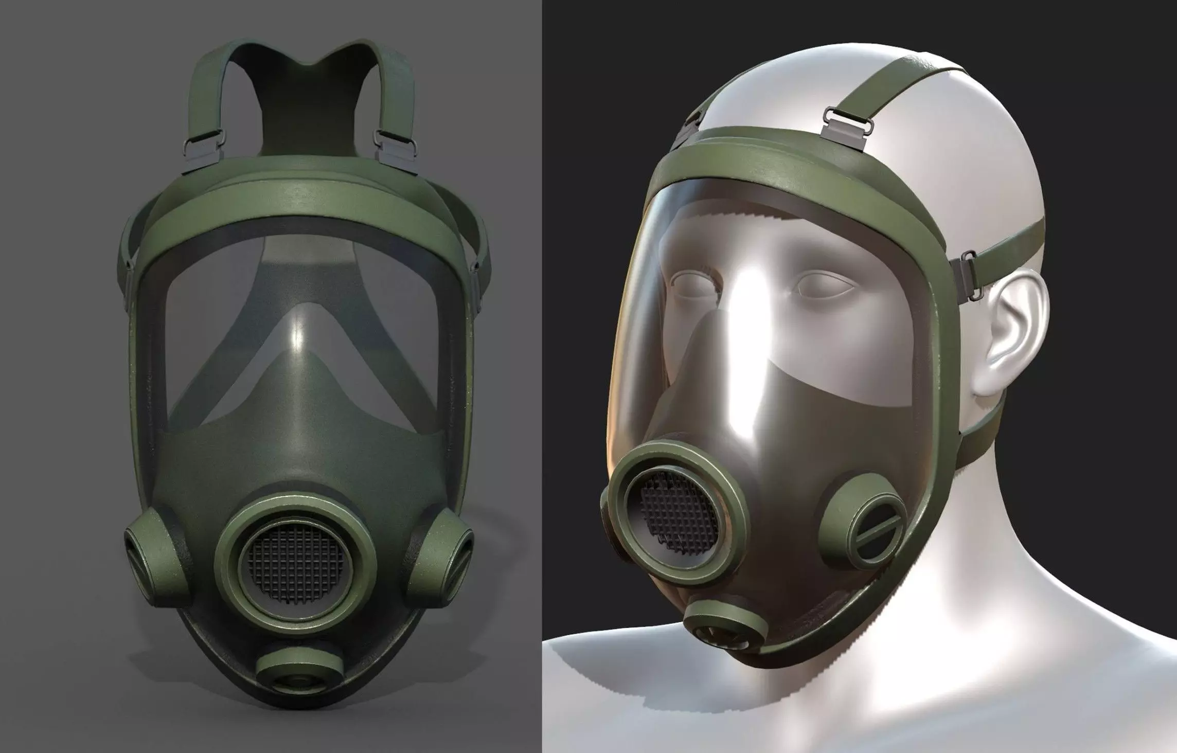 Gas mask protection isolated helmet Low-poly 3D model_0