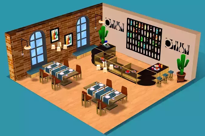 Restaurant MegaPack Low-poly 3D model