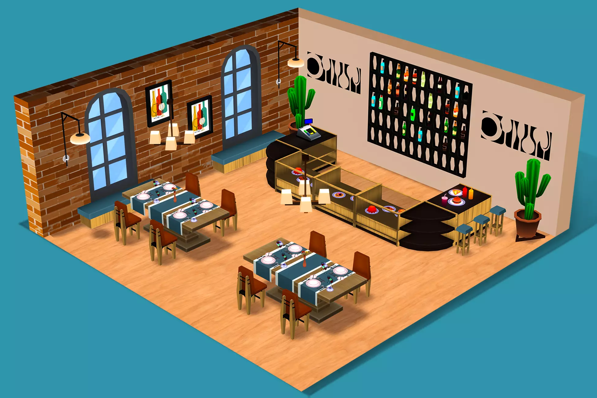 Restaurant MegaPack Low-poly 3D model_0