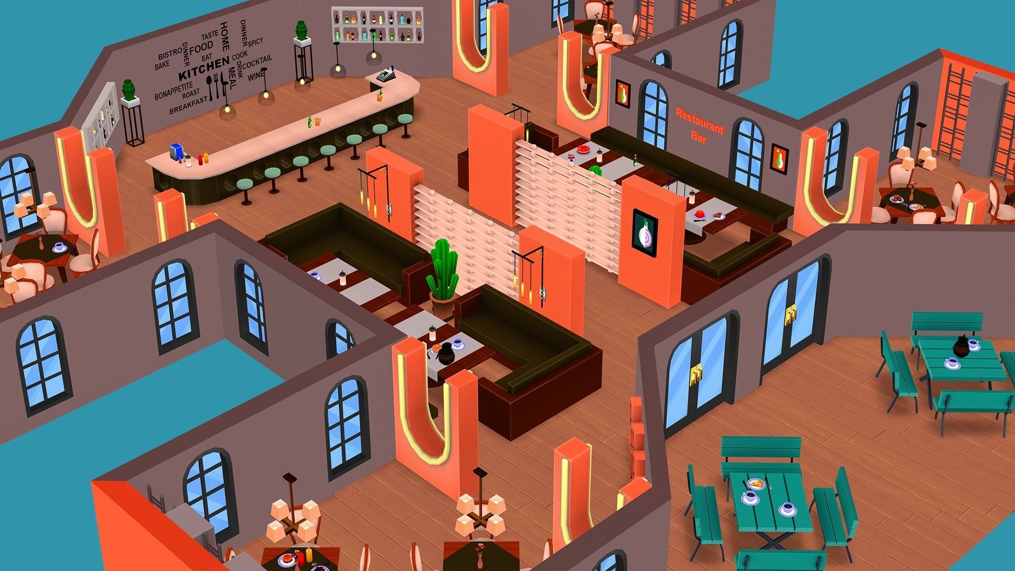 Restaurant MegaPack Low-poly 3D model_16