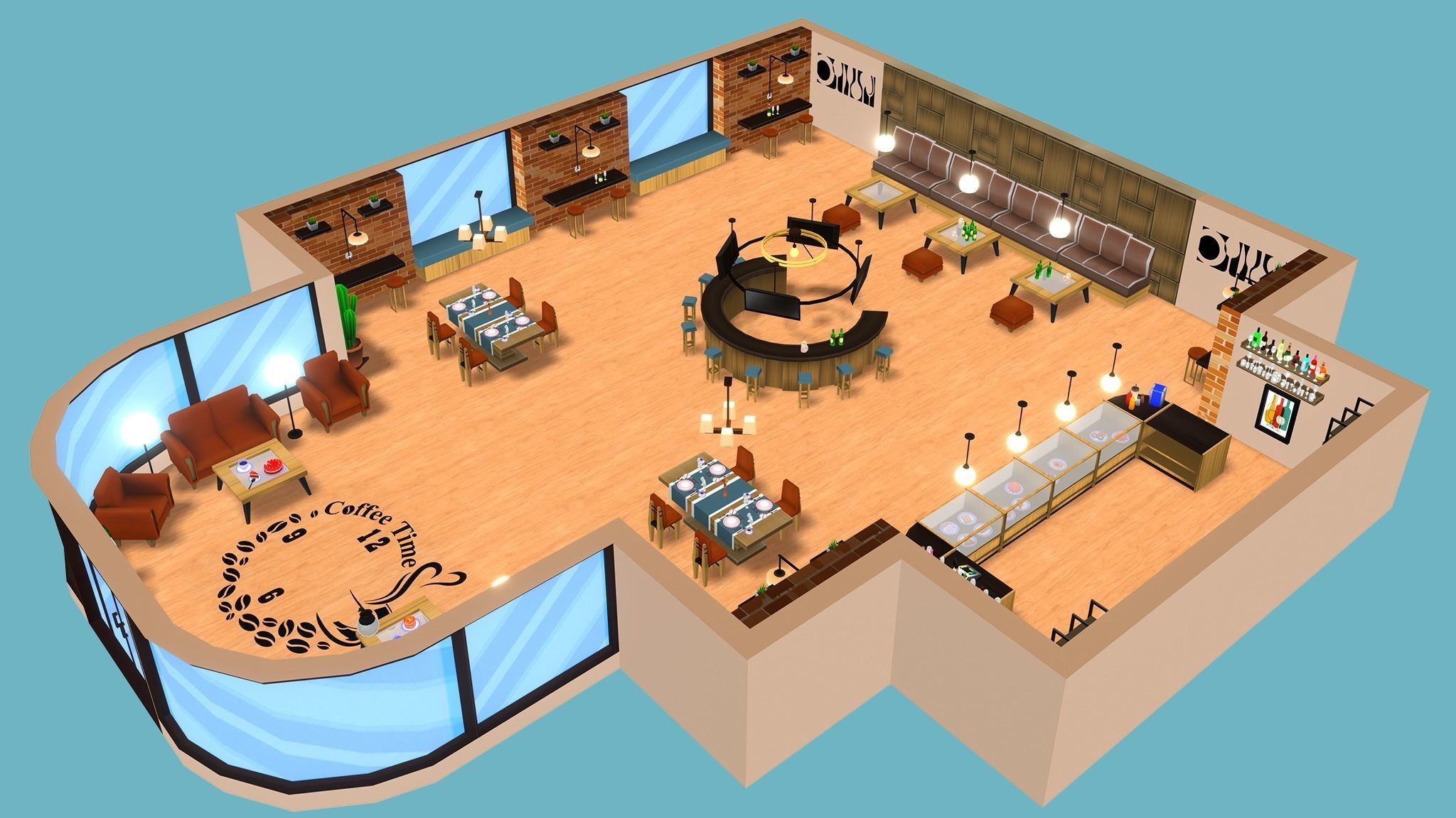 Restaurant MegaPack Low-poly 3D model_10