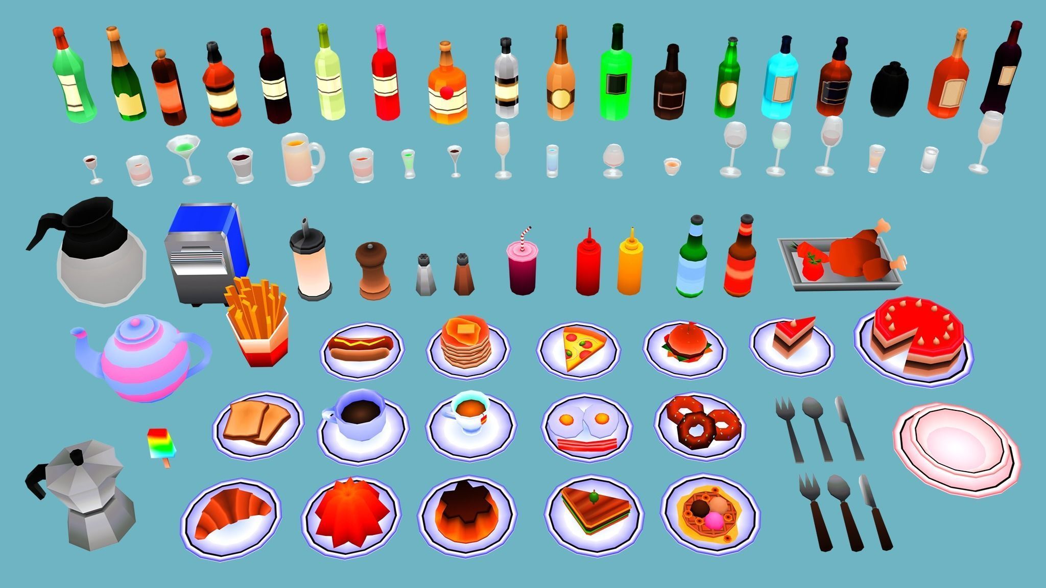 Restaurant MegaPack Low-poly 3D model_19