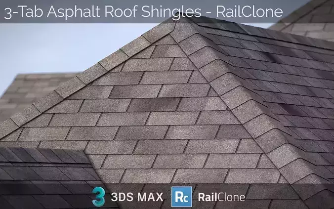 RailClone Preset of 3-tab Asphalt Roof Shingles for 3dsmax V-Ray 3D model