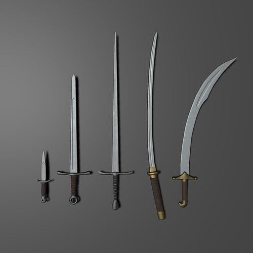 5 Sword Package Low-poly 3D model