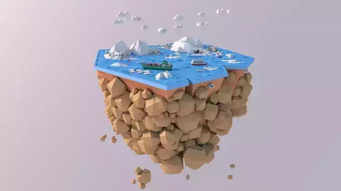 Low Poly Artic Glacier Animals Island