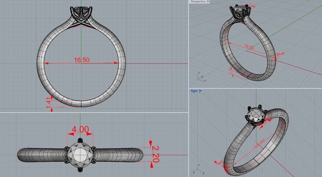Engagement ring 4 mm stone  3D print model_4