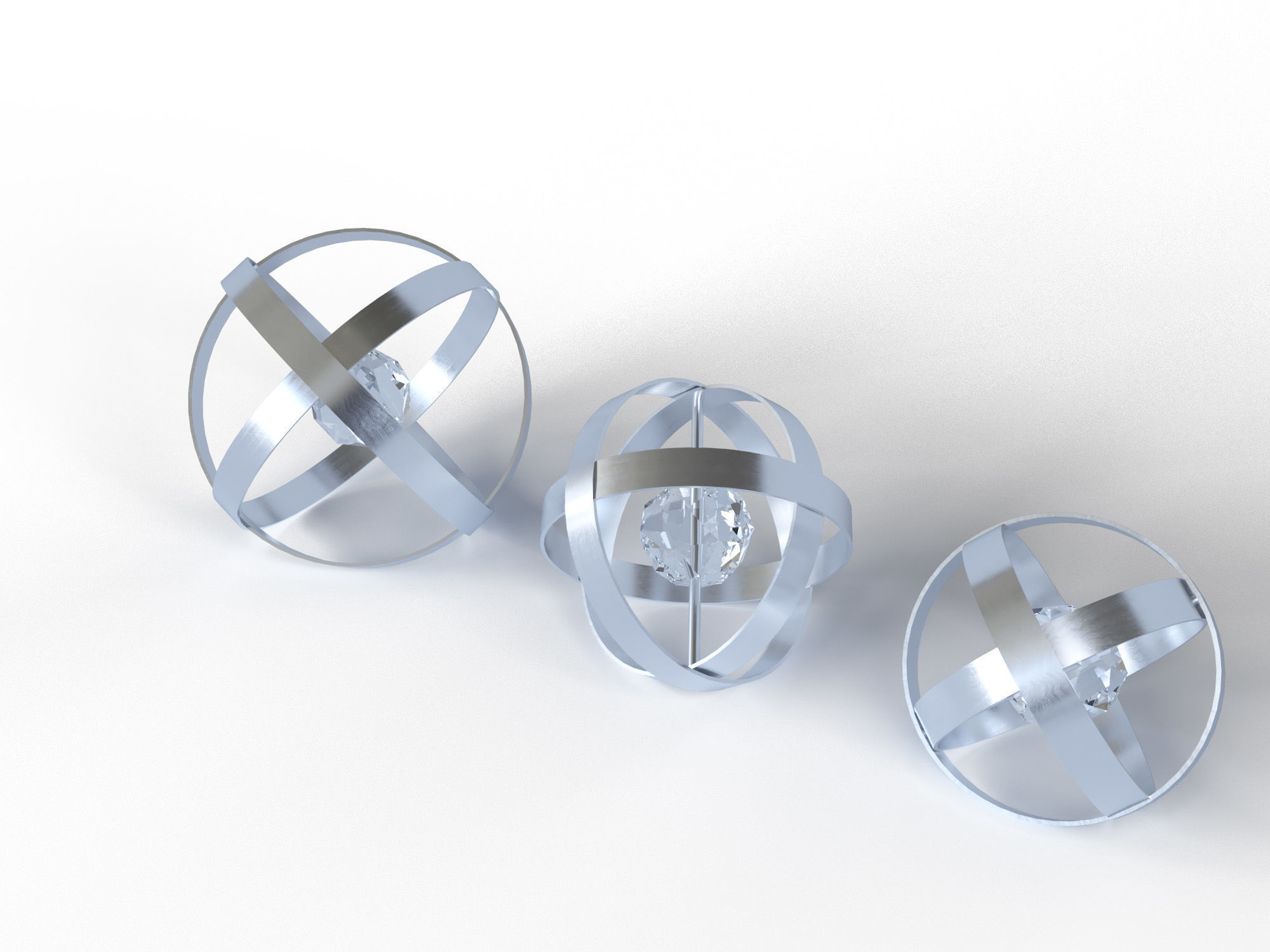 Rings three metal spheres 3D model_2