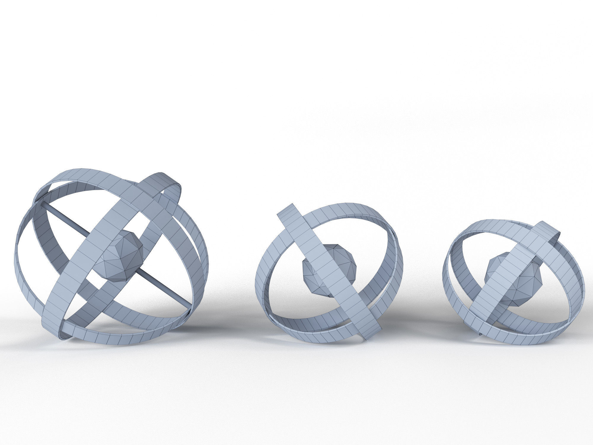 Rings three metal spheres 3D model_1