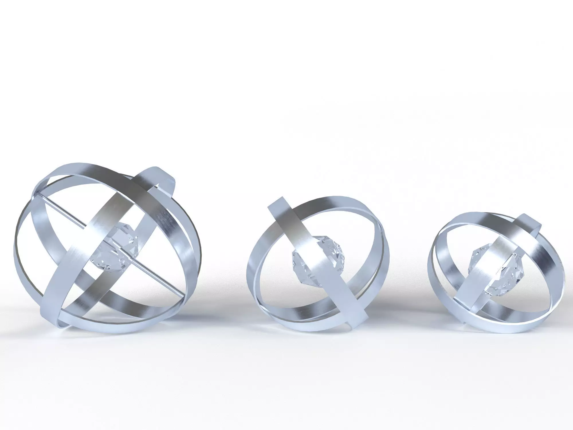 Rings three metal spheres 3D model_0