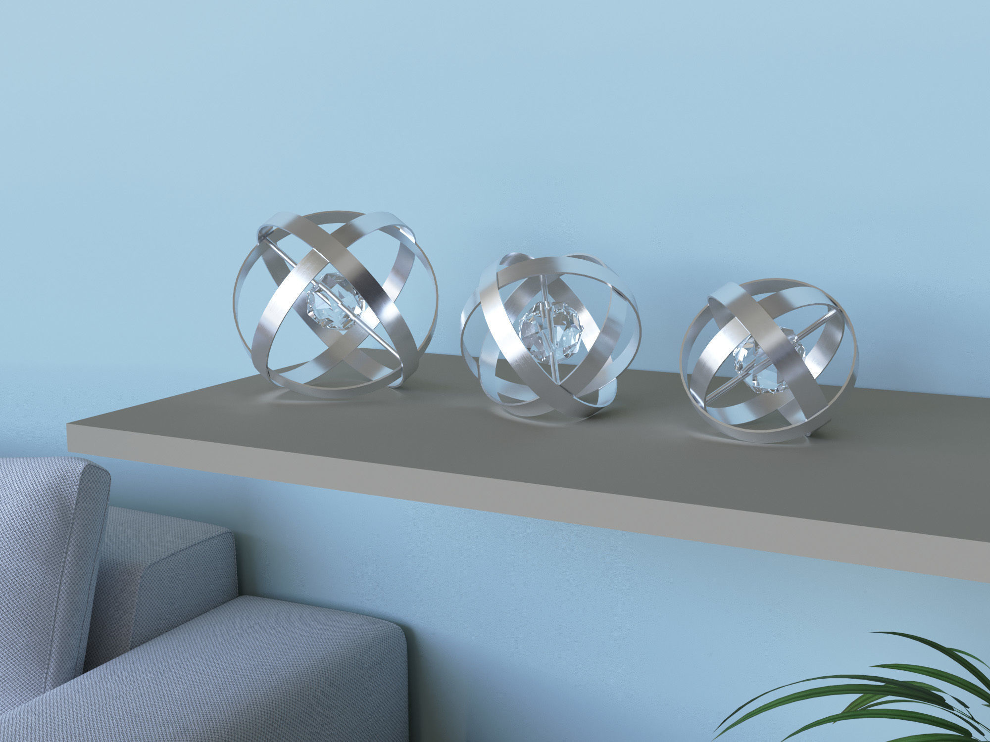 Rings three metal spheres 3D model_4