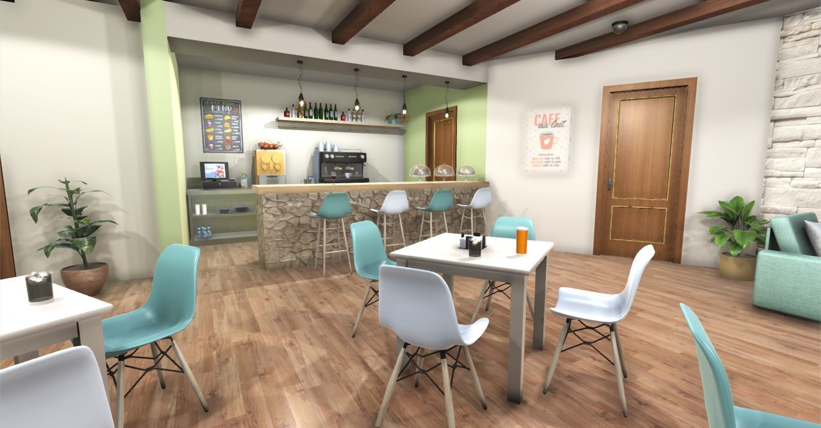 Hotel Cafe Low-poly 3D model_1