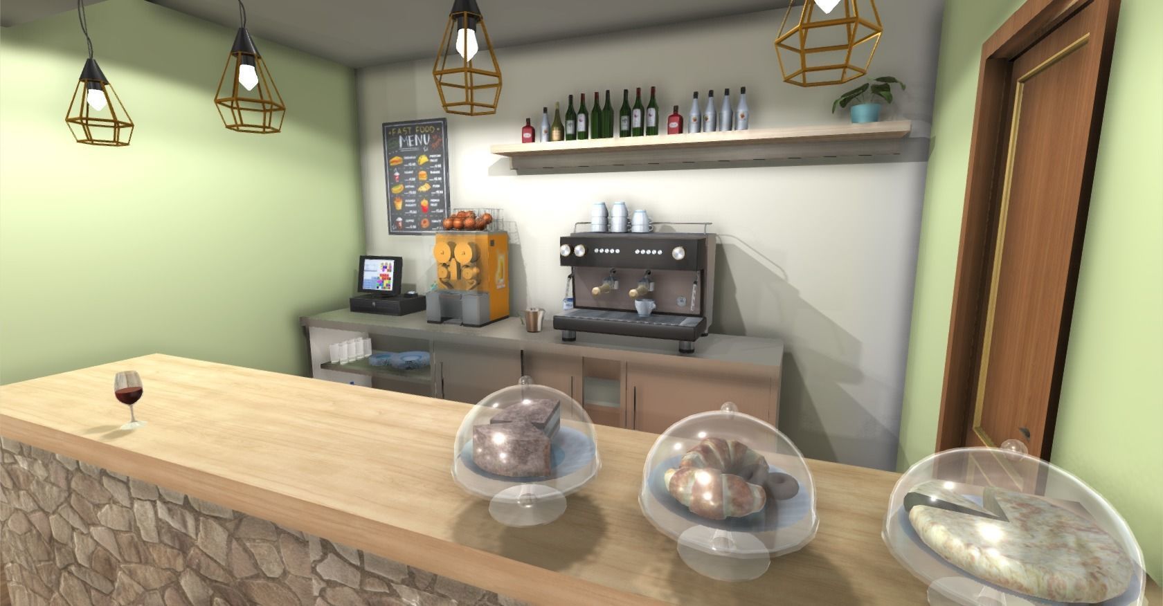 Hotel Cafe Low-poly 3D model_9