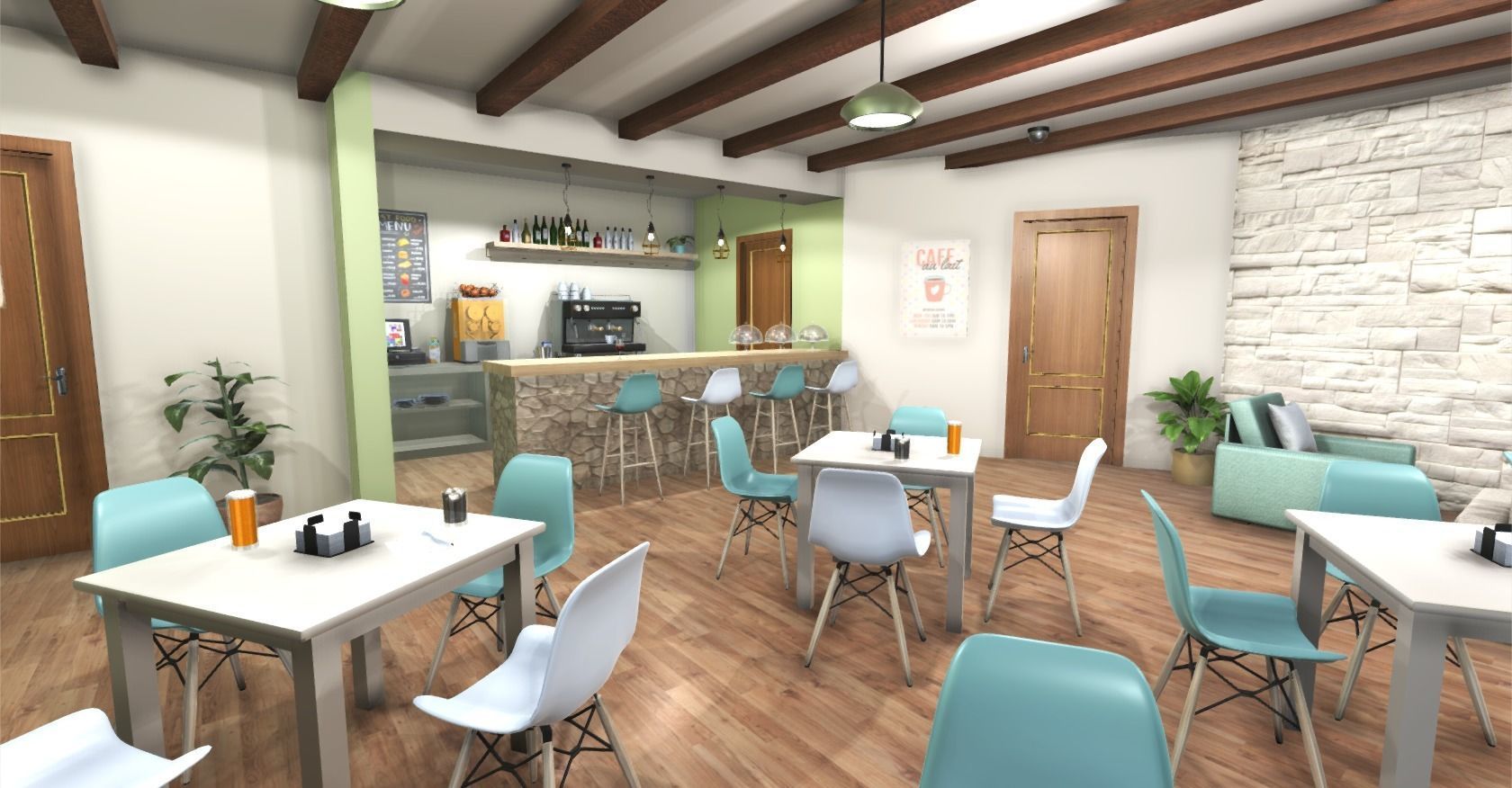 Hotel Cafe Low-poly 3D model_3