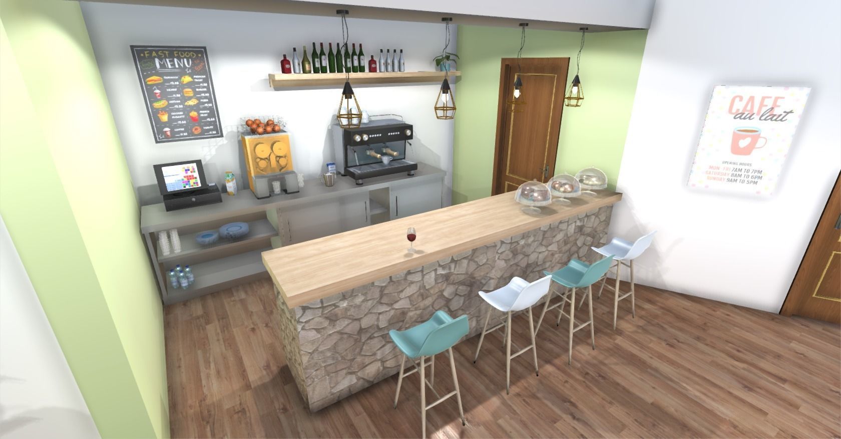 Hotel Cafe Low-poly 3D model_7