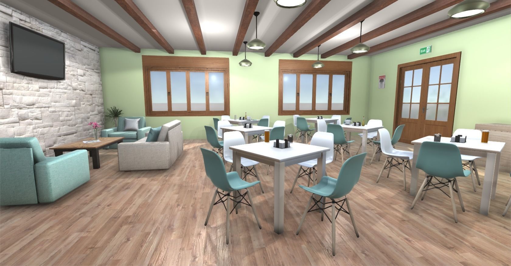 Hotel Cafe Low-poly 3D model_6