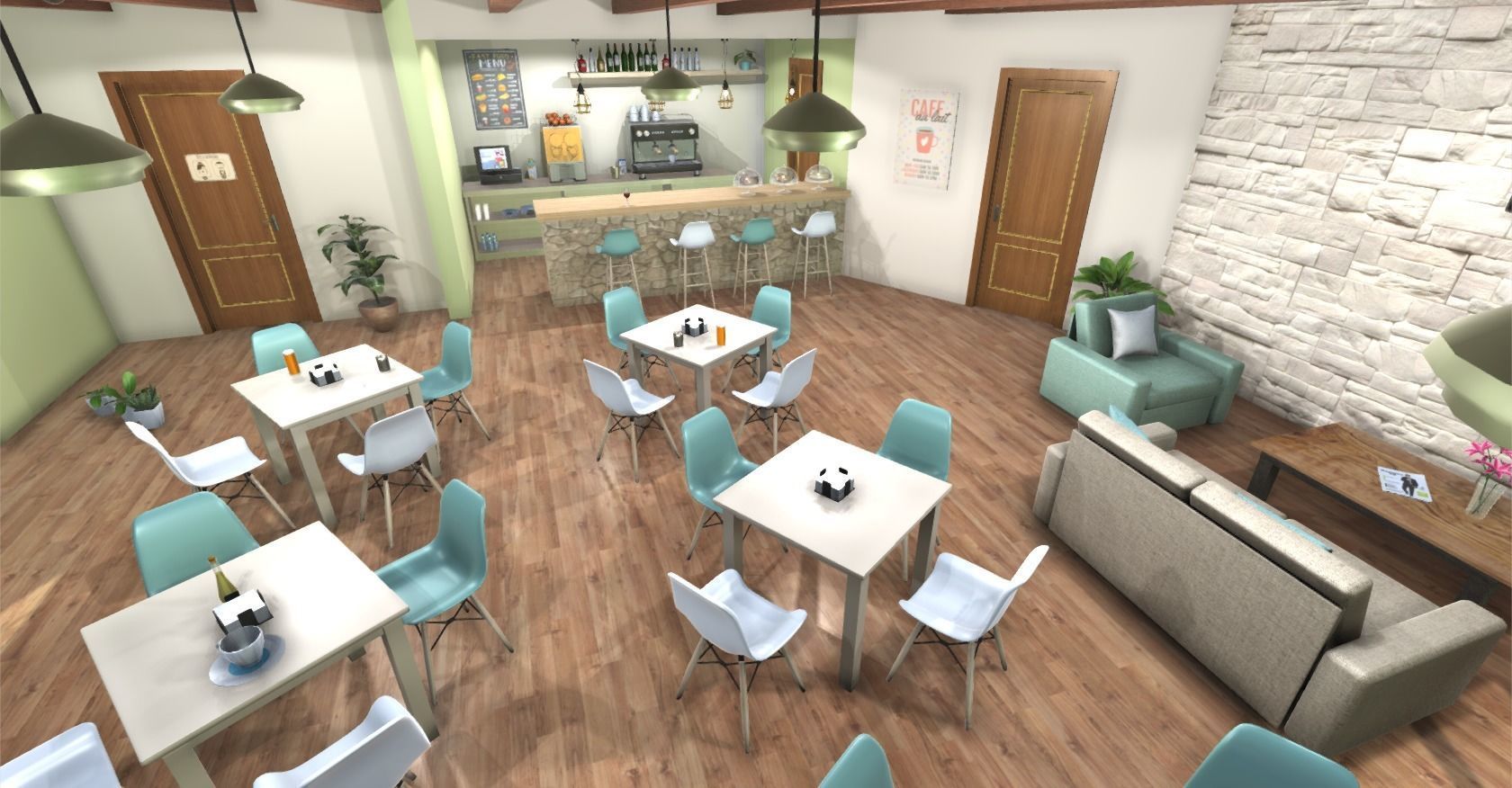 Hotel Cafe Low-poly 3D model_10