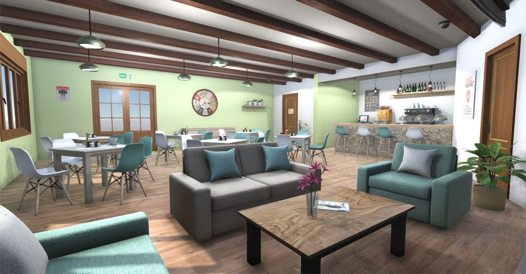 Hotel Cafe Low-poly 3D model_2