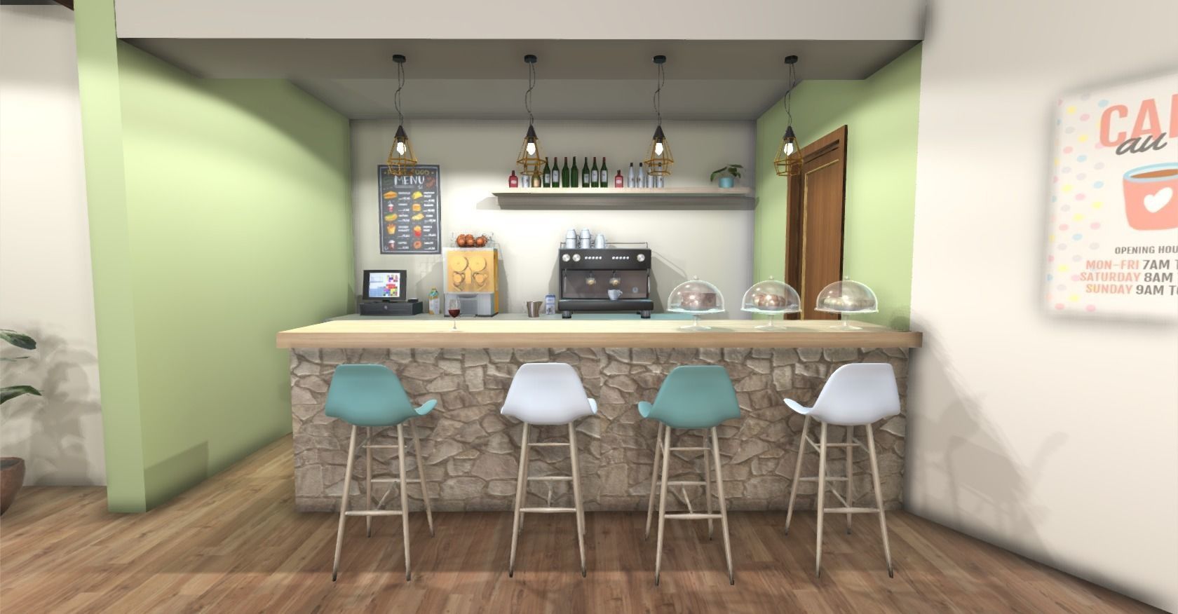 Hotel Cafe Low-poly 3D model_8
