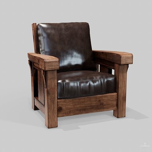 Rustic Wooden Armchair - PBR Low-poly 3D model