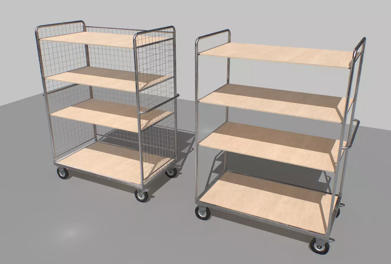 Warehouse Trolley pack 2 Low-poly 3D model_0