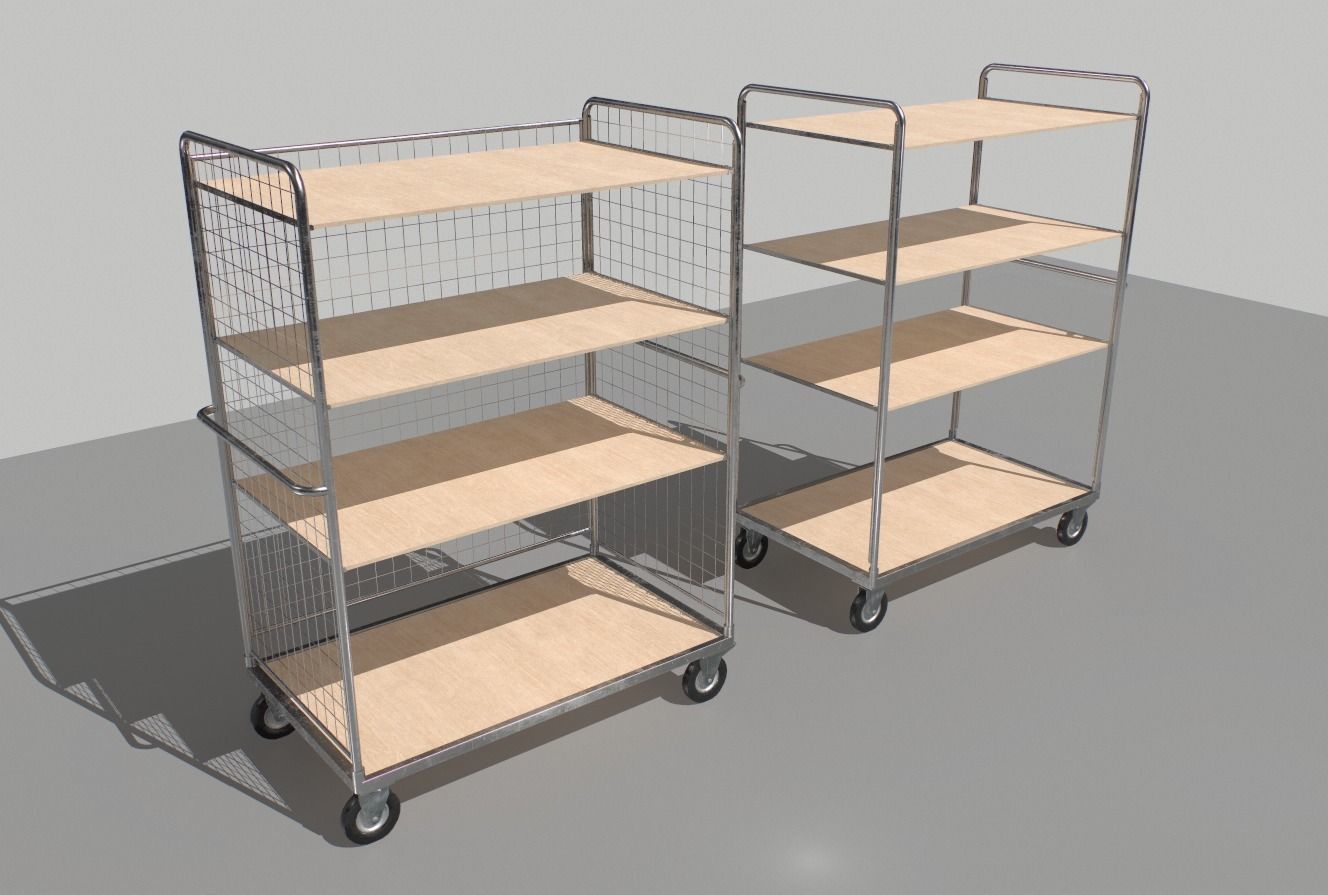Warehouse Trolley pack 2 Low-poly 3D model_2