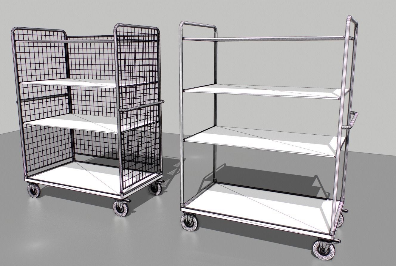 Warehouse Trolley pack 2 Low-poly 3D model_9