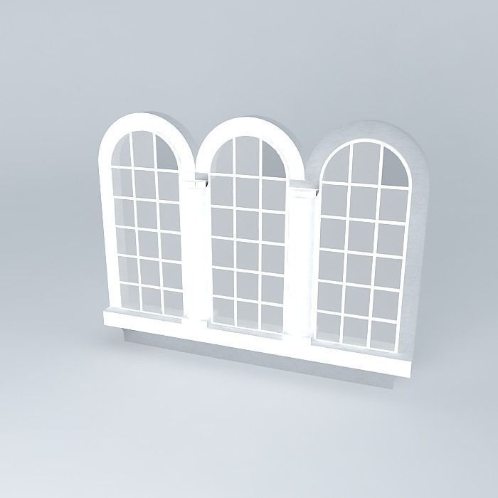 3 Narrow Arched windows 3D model_1