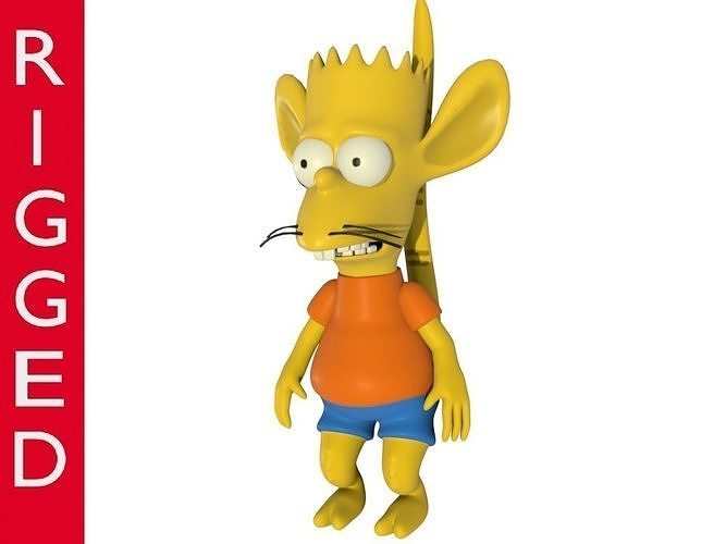 Low-Poly Bart Simpson rat boy 3D rigged character Cartoon Low-poly 3D model
