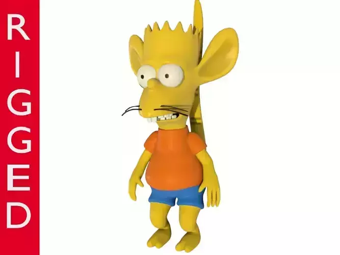 Low-Poly Bart Simpson rat boy 3D rigged character Cartoon