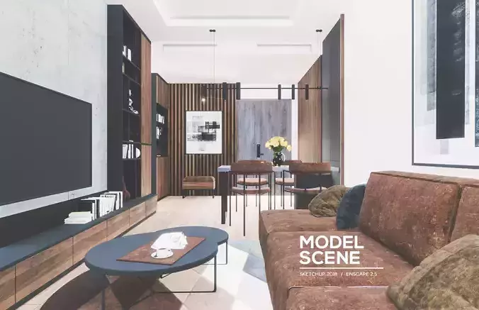 Luxury Apartment Living SketchUp Model Scene 3D model
