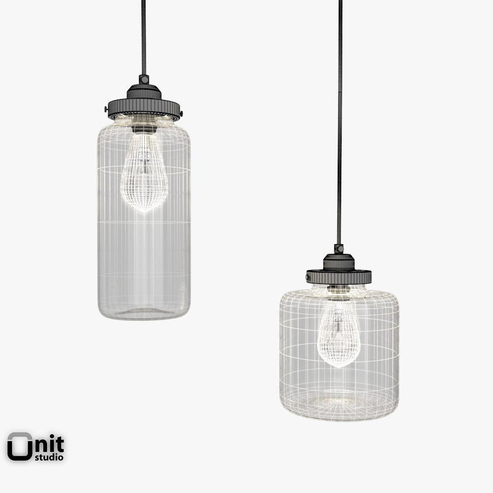 Glass Jar pendant light by West Elm 3D model_10