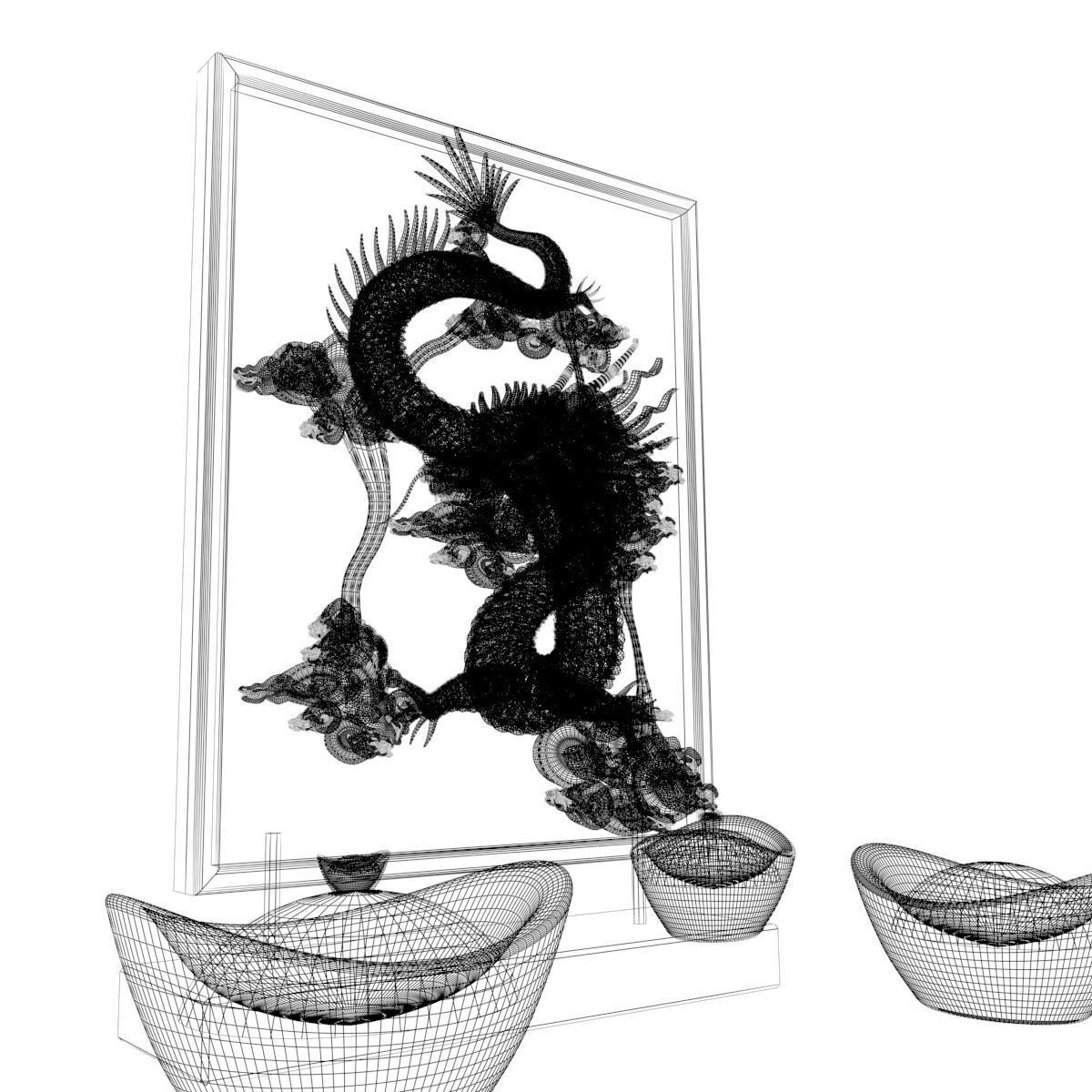 Chinese gold ingot with dragon pattern 3D model_6