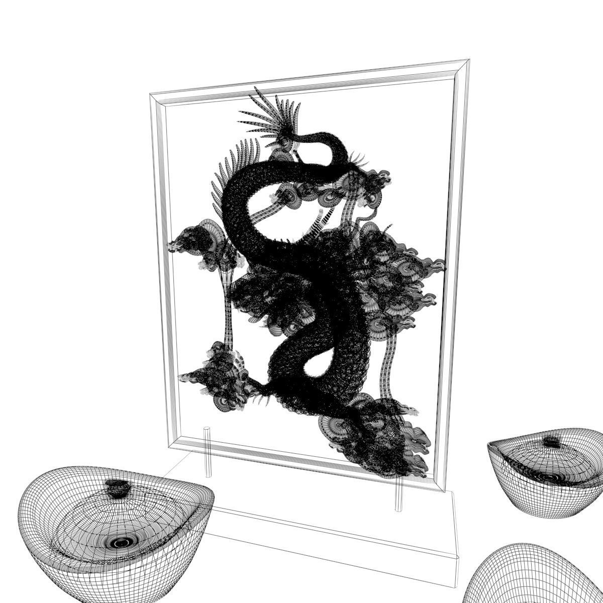 Chinese gold ingot with dragon pattern 3D model_7