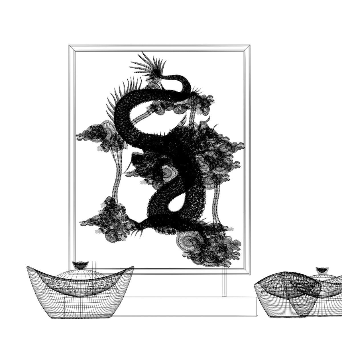 Chinese gold ingot with dragon pattern 3D model_5