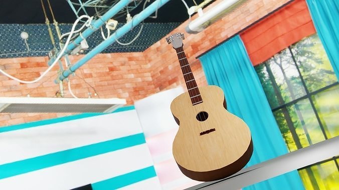 guitar acoustic in studio Low-poly 3D model