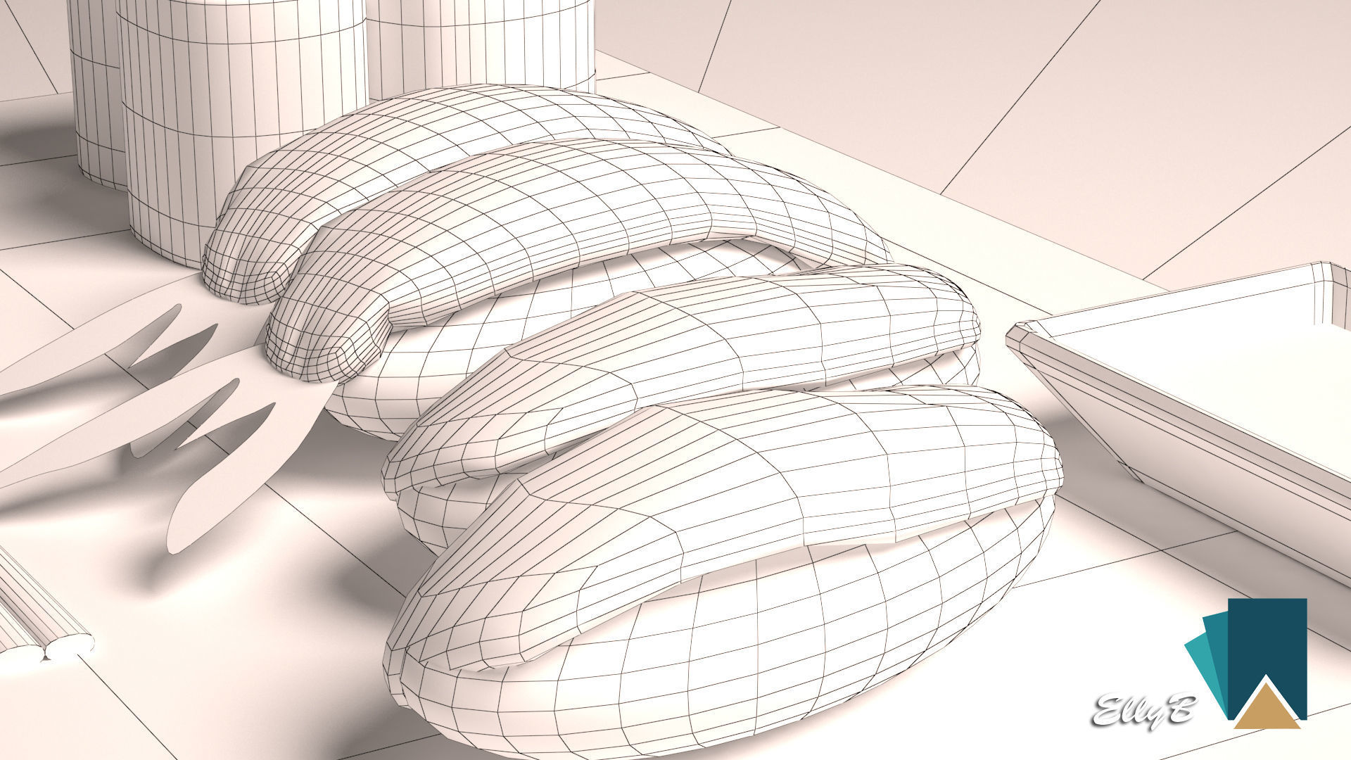 Sushi with chopsticks on wooden table 3D model_7